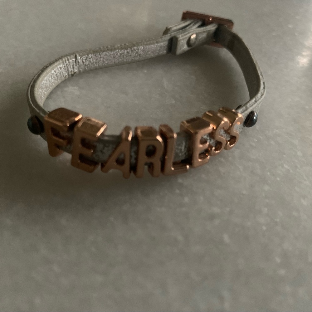 Fearless strap bracelet and gold bangle